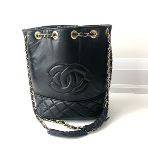 Vintage Black leather bucket bag